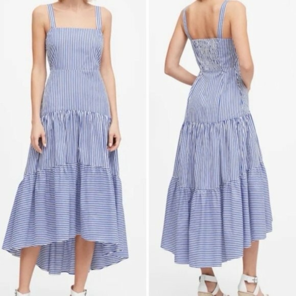 Banana Republic Blue and White Striped tiered Maxi Dress